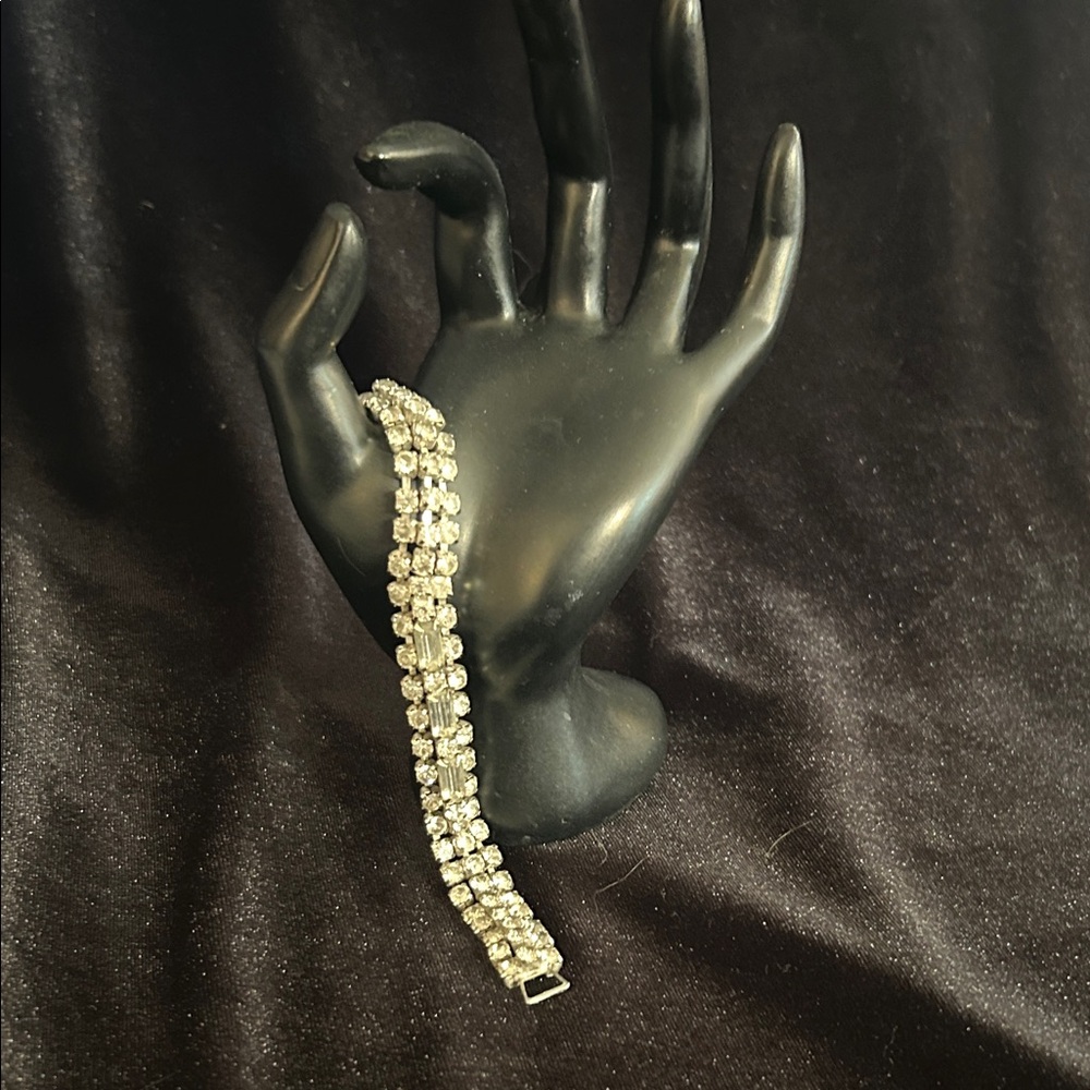 Sparkling Silver-Tone Three-Strand Rhinestone Bracelet